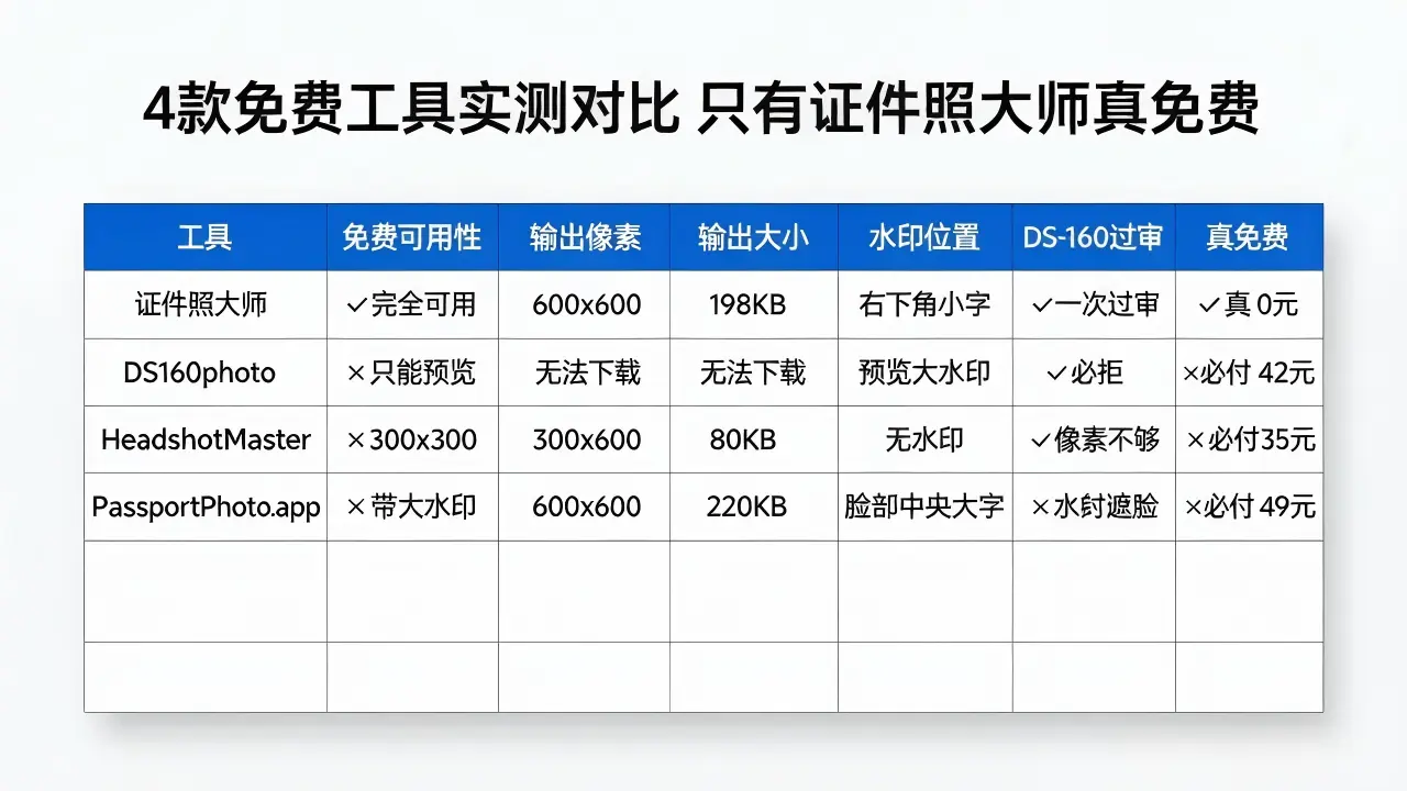 4款免费工具实测对比只有证件照大师真免费