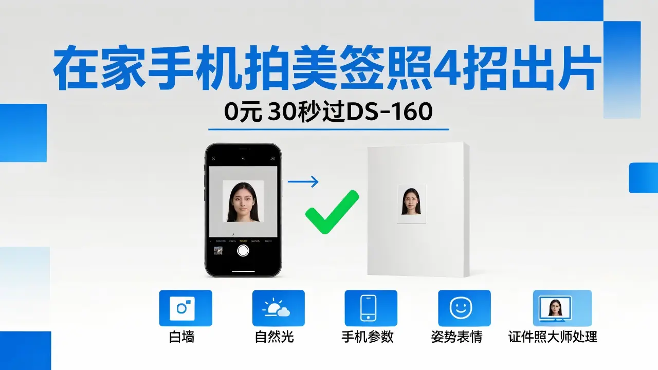 在家手机拍美签照4招出片0元30秒过DS-160