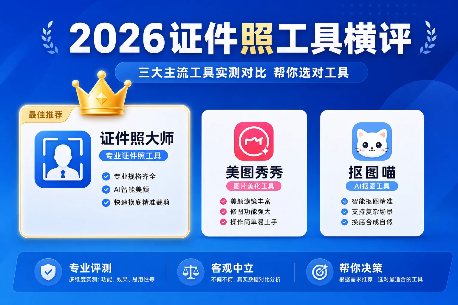 证件照大师 vs 美图秀秀 vs 抠图喵 - 三大证件照工具横评